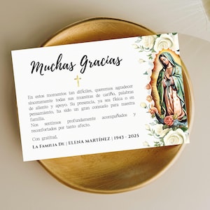 Virgen de Guadalupe Thank You Card, Tarjeta de Agradecimiento para Funeral, Editable Spanish Funeral Prayer Card, Descarga Digital, V1