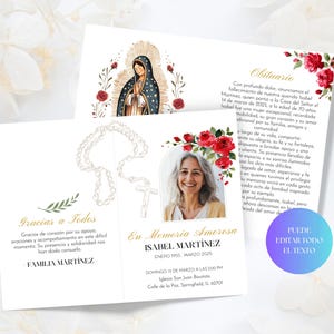 Spanish Virgen De Guadalupe Red Roses Funeral Program, Editable Catholic Funeral Pamphlet, Floral Virgin Mary Obituary, Memorial Brochure