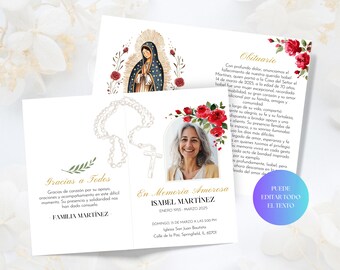 Virgen De Guadalupe Funeral Program: Red Roses Catholic Memorial (Editable Canva Template)