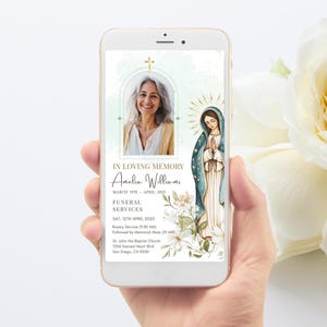 Può includere: Un biglietto di memoria digitale con una foto di una donna e un design floreale. Il biglietto include il testo "In memoria affettuosa Amelia Williams Marzo 1970 - Aprile 2025 Servizi funebri Sab, 12 aprile 2025 Rosario (9:50 AM) Seguito dalla messa commemorativa (10 AM) Chiesa di San Giovanni Battista 1234 Sacred Heart Blvd San Diego, CA 92101"