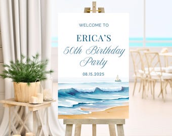 Coastal Welcome Sign: Beach Birthday Party, Nautical Theme (Digital Download, Customizable Canva Template) COASTAL1