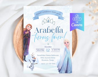 Ice Princess Birthday Invitation Template, Princess Party Invite, Editable 4th Birthday Invite, Elegant Princess Invite, Winter Wonderland