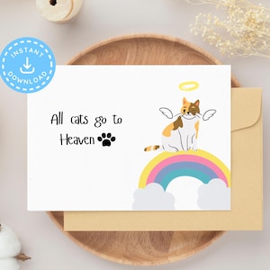 Druckbare Katze Regenbogen Brücke Beileid Karte, Haustier Beileid Karte, Katze Gedenkkarte, Verlust Beileid Karte, Katze Engel Flügel