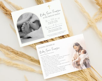 Baby Stillborn Announcement Service Invitation and Funeral Prayer Card, Baby Angel, Infant Loss, Infant Memorial Invite, Jesus Holding Baby