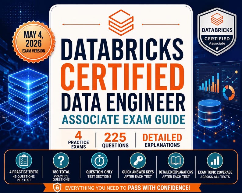 Databricks Certified Data Engineer Associate Exam Guide PDF | 4 Practice Tests, 180 Questions & Explanations image 1