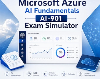 Microsoft Azure AI Fundamentals (AI-901) Exam Simulator HTML | 5 Tests, 500 Q&A + Flashcards