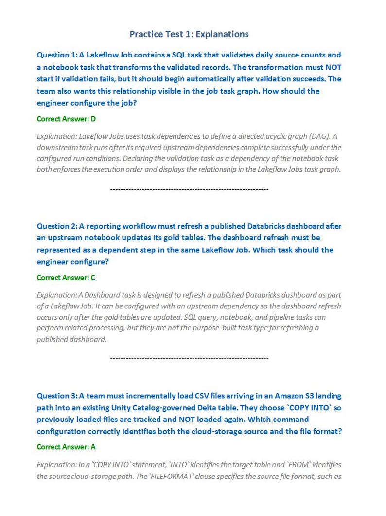 Databricks Certified Data Engineer Associate Exam Guide PDF | 4 Practice Tests, 180 Questions & Explanations image 2