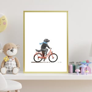 Labrador Retriever (Black Lab) on a Dutch Bicycle – Digital Download | Whimsical Dog Art | Printable Wall Decor | Dutch Dogs Series