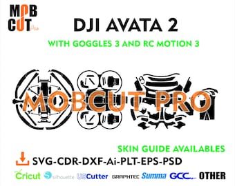 Dji Avata 2, Dji Goggles 3, Dji RC Motion 3 klaar Skin Template Vector Cut-bestand voor Cricut, Silhouette, Graphtec Vinyl Wrap