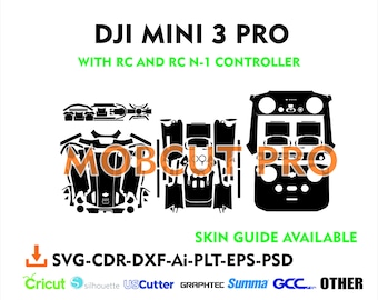 Dji mini 3 pro met controller klaar Skin Template Vector Cut-bestand voor Cricut, Silhouette, Graphtec Vinyl Wrap