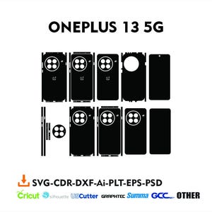 May include: A black and white diagram showing the different parts of a OnePlus 13 5G phone case. The diagram includes the front, back, and sides of the case. The diagram also includes the camera cutout and the button placements.