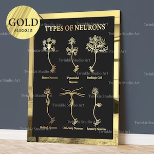 Gold Anatomy Art Neuron Art Nerve Cell Art Neuron Types Art Neurology Art Medical Art Neuroscience Art Neurologist Gift Clinic Wall Decor