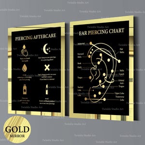 2 Ohr-Piercing Art Piercing Chart Piercing Nachsorge Piercer Geschenk Piercing Studio Wand Dekor Tattoo Salon Dekor Gold Wand Dekor