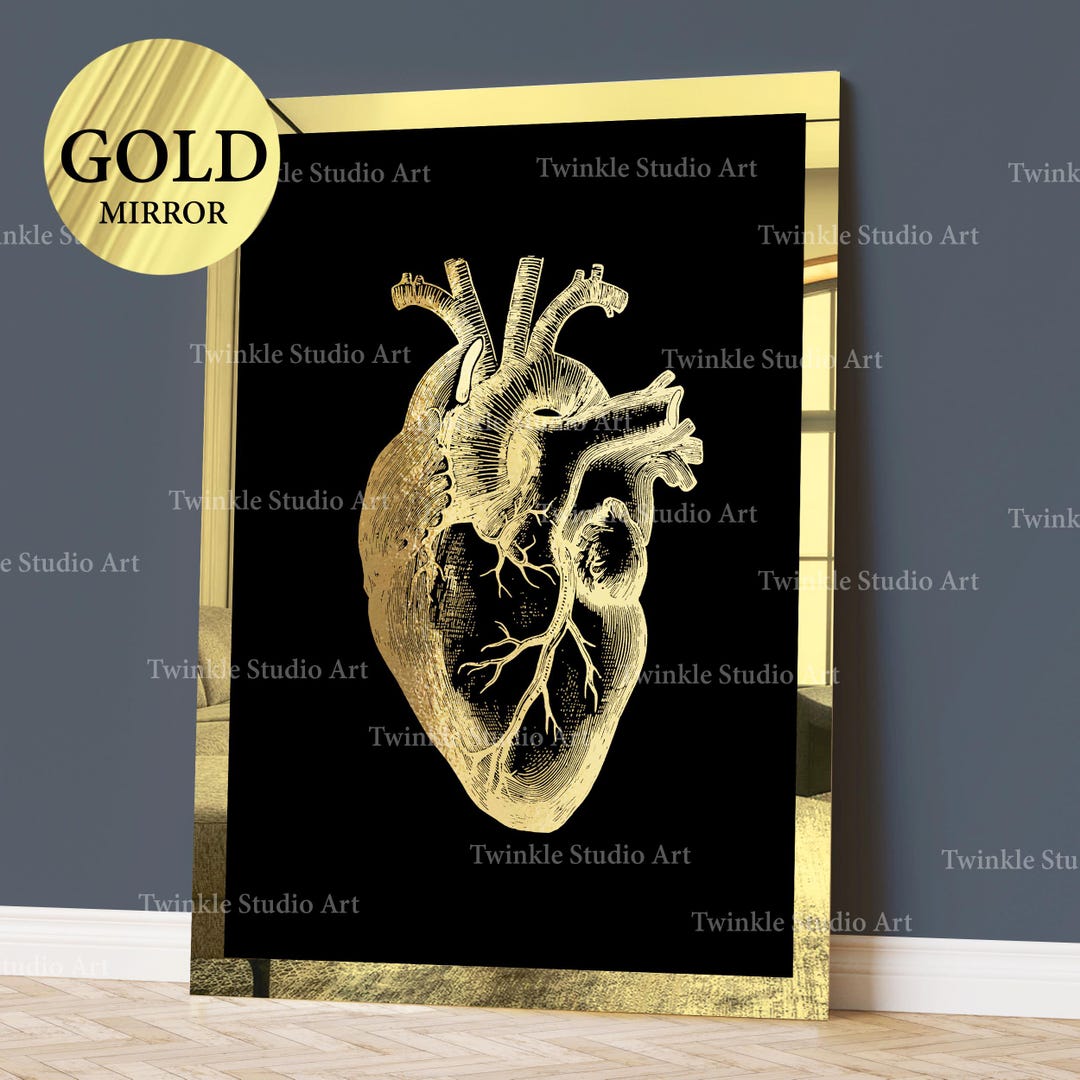 Gold Anatomical Heart Art Human Anatomy Medical Art Cardiologist Gift ...