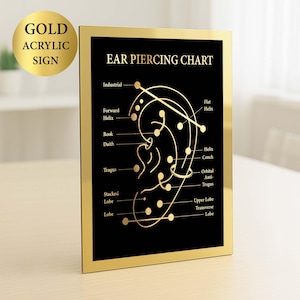 Ear Piercing Sign Piercer Gift Piercing Types Chart Piercing Reference Guide Piercing Salon Wall Decor Beauty Treatment Acrylic Desk Sign