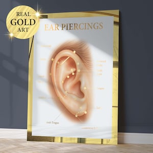 Ear Piercing Poster Piercer Birthday Gift Piercing Types Tattoo Salon Decor Beauty Treatment Fashion Art Gold Wall Decor Esthetic Art