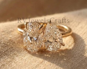Toi Et Moi Moissanite Ring: Pear & Oval Two Stone Engagement Ring