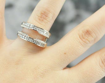 Channel Set Cubic Zirconia Half Eternity Band: 14K Gold Wedding Ring