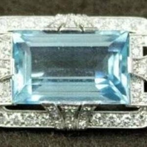 Antique Aqua Emerald & Round Cut Diamond Brooch, Art Deco Style Edwardian Brooch, Antique Victorian Brooch, Gemstone Brooch, Estate Brooch