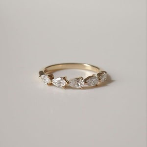Five Pear Cut Diamond Band, 14K Gold Wedding Band, Pear Cut Diamond Band, Half Eternity Band, Matching Band For Her, Gift For Her