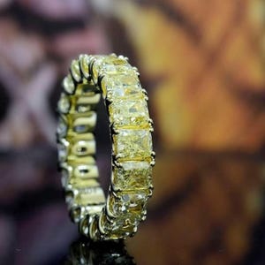 Yellow Radiant Cut CZ Stone Promise Band, Full Eternity Gemstone Band, Wedding Band, Engagement Proposal Band, Stacking Band Ring