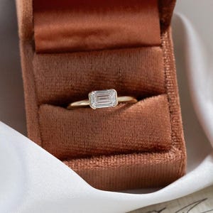 Emerald Cut Moissanite Engagement Ring, East-West Half Bezel Set Ring, Solitaire Classic Diamond Anniversary Gift for Women Anniversary Gift