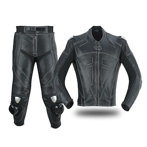 Combinaison moto en cuir pour homme 2 pièces équipement de course de motard tenue de protection ensemble d'équitation style chevalier noir