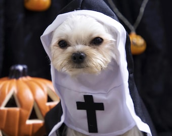Handmade Nun Pet Costume, Spooky Halloween Outfit for Cat or Small Dog