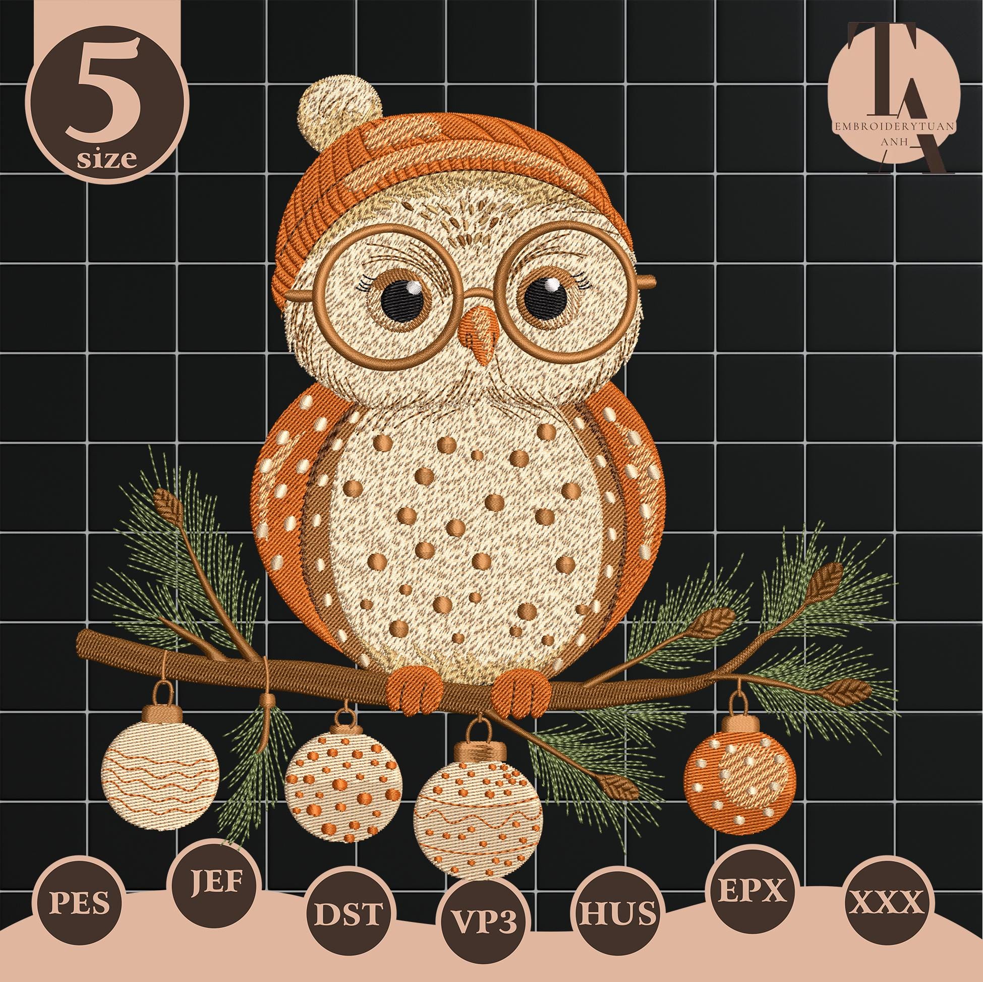Christmas Owl Embroidery Designs, Spooky Cute Owl Machine Embroidery, Merry Chirtmas Embroidery File