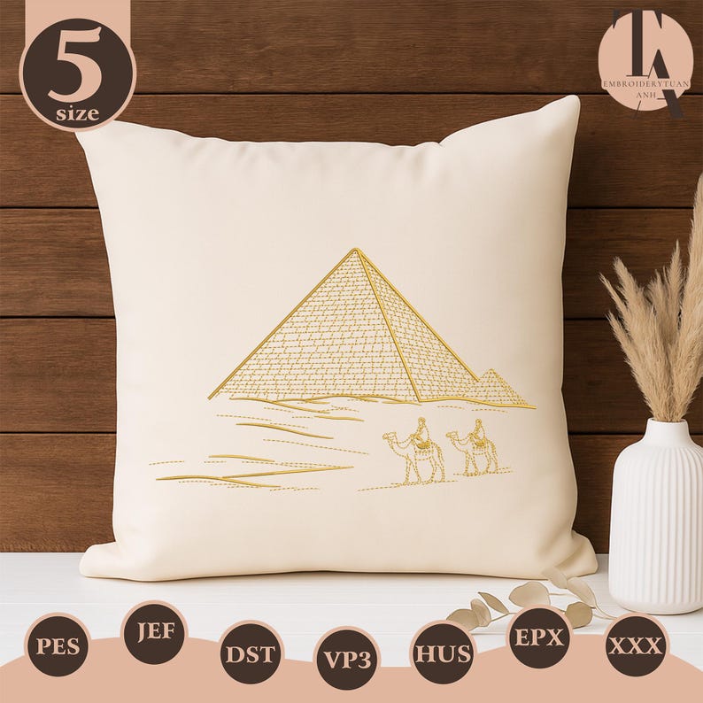 Pyramid Embroidery Design, Egypt Desert Embroidery File, Camel ...