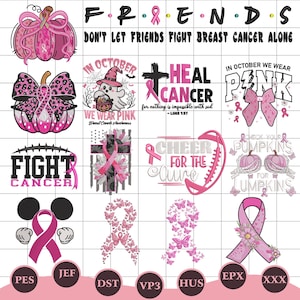 Breast Cancer Embroidery Bundle, Pink Cancer Ribbon Machine Embroidery, Halloween Cancer Embroidery Files