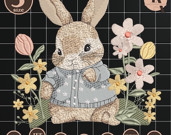 Floral Bunny Easter Embroidery File, Flower Embroidery Design, Easter Rabbit Design, Bunny Lover Gift, Animals Design
