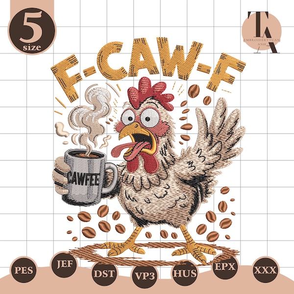Funny F Caw F Chicken Embroidery File, Rooster Humor Meme Embroidery Design, Silly Farm Animal Shirt Idea, Gift for Men Women