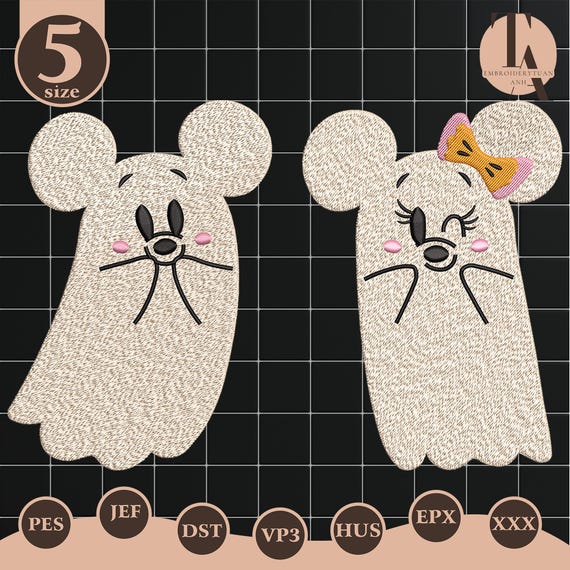 Spooky Ghost Mouse Embroidery Designs Bundle, Halloween Costume Ghost Machine Embroidery, Halloween Embroidery Files