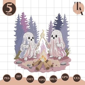 Mignons motifs de broderie fantôme d'Halloween, broderie Machine scène fantôme, fichiers de broderie camping fantôme