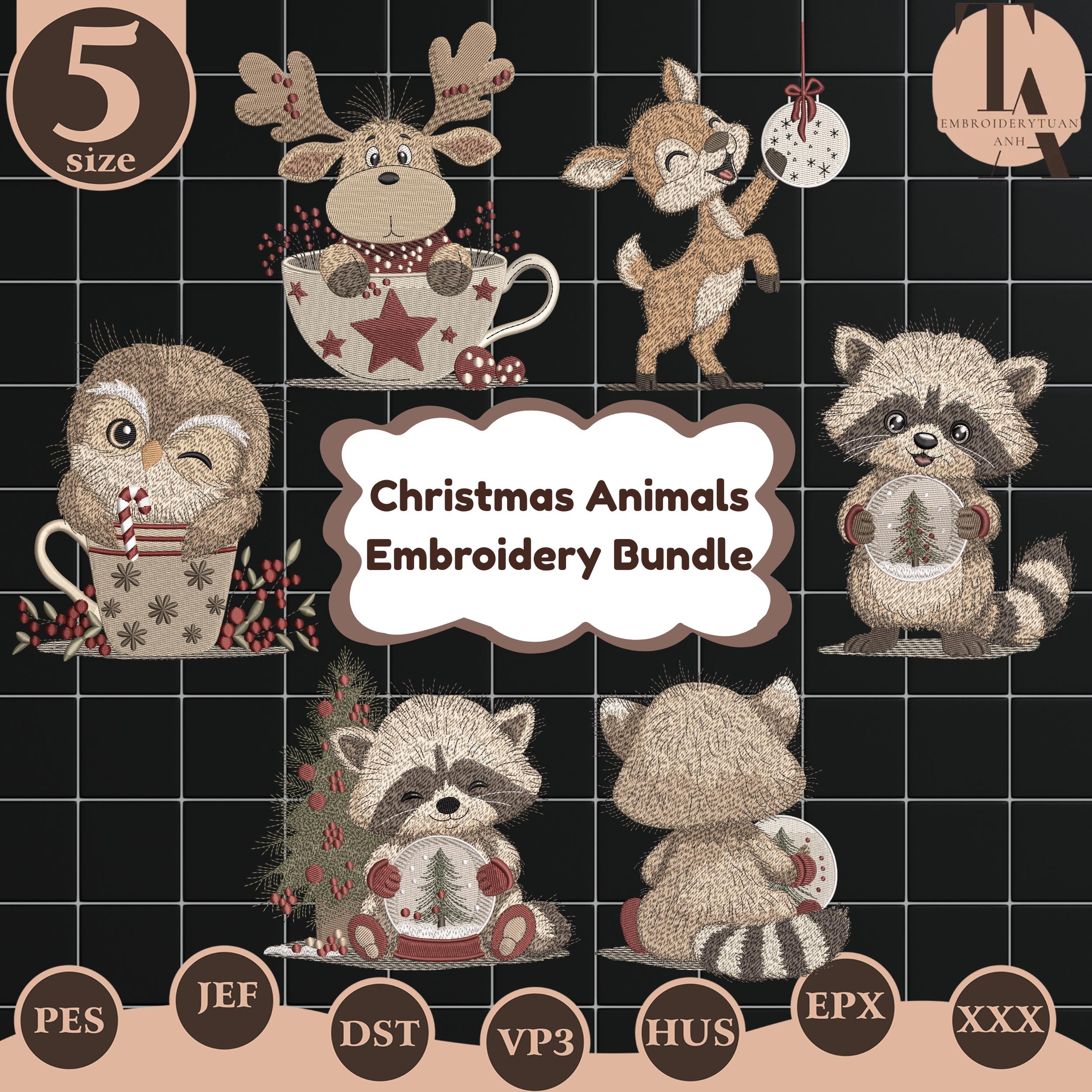 Christmas Animals Embroidery File, Cute Reindeer Owl Raccoon Embroidery Design, Farm Animals Shirt I