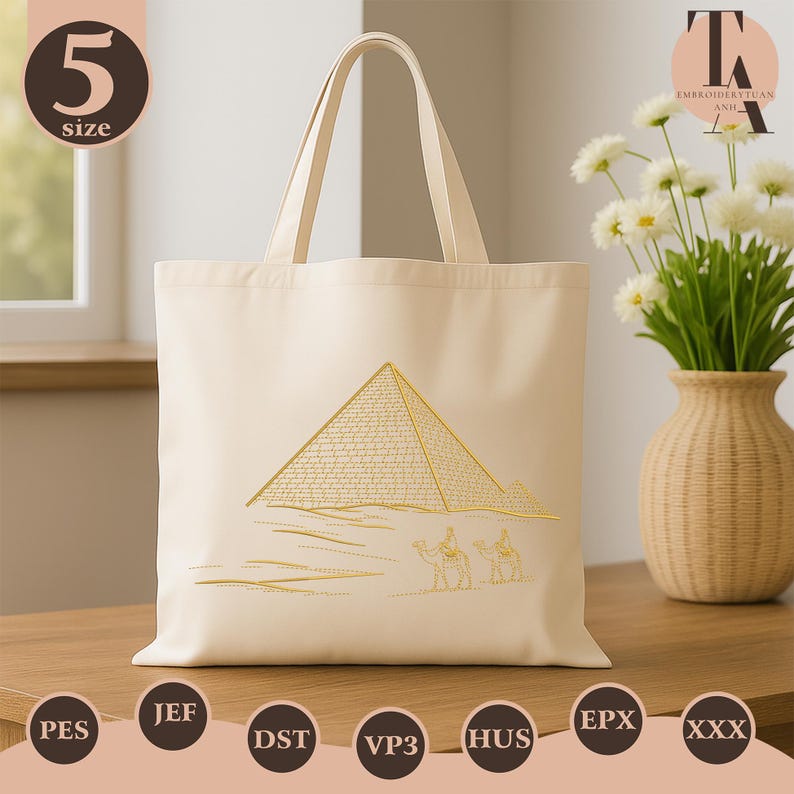 Pyramid Embroidery Design, Egypt Desert Embroidery File, Camel ...