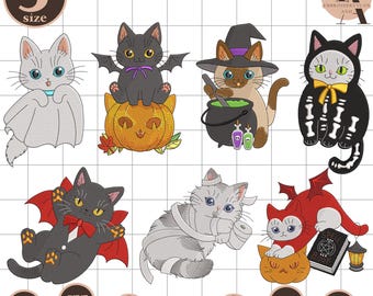 Paquete de diseños de bordado para disfraz de gato de Halloween, bordado a máquina de gato para pedir dulces, archivos de bordado de Halloween, archivo de Halloween bonito