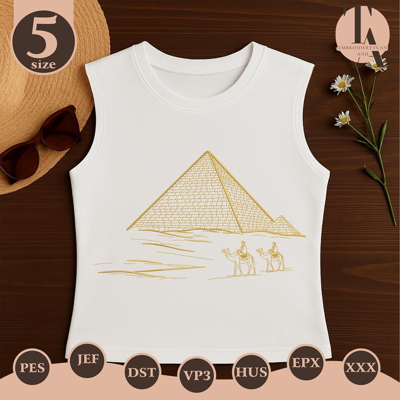 Pyramids Embroidery Pyramid Embroidery Design, Egypt Desert Embroidery File, Camel ...
