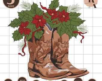 Plik z haftem "Howdy Christmas", wzór haftu "Buty kowbojki", wzór haftu "Kowbojki na Boże Narodzenie", pomysł na koszulę "Kowbojka w stylu western", prezent zimowy