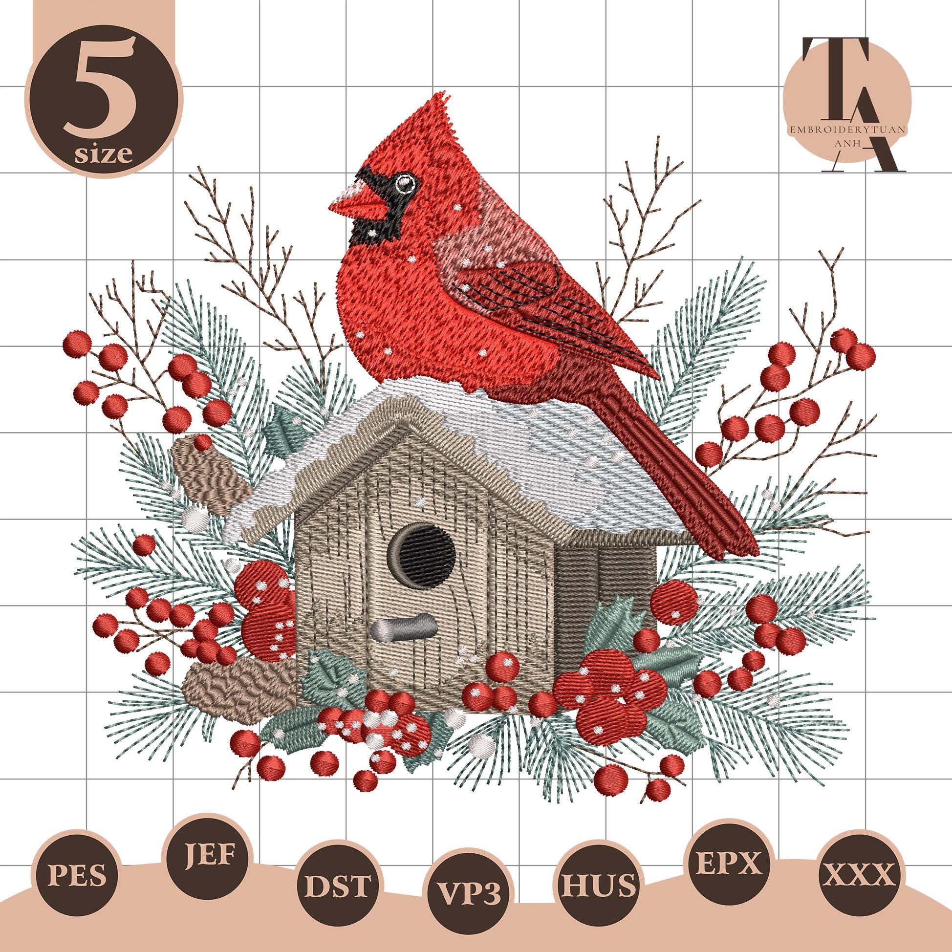 Christmas Cardinal Bird Embroidery File, Merry Christmas Embroidery ...