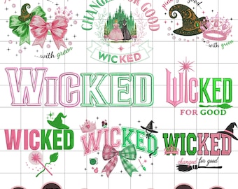 Diseños de bordado de la película Witch, bordado a máquina Changed For Good, archivos de bordado con estética verde y rosa.