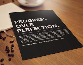 Progress Over Perfection Wall Art, Motivational Poster, Uplifting Quote Typography Print, Positive Affirmation Poster, Home and Office Decor