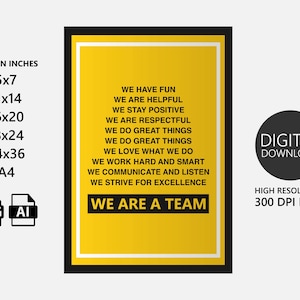 We Are a Team Printable Quote, Teamwork Quotes Wall Art, Inspirational Office wall Decor Ideas, Motivational and Inspirational Quote Poster