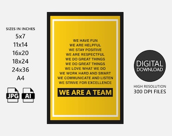 We Are a Team afdrukbaar citaat, teamwerkcitaten muurkunst, inspirerende ideeën voor kantoormuurdecoratie, motiverende en inspirerende citaatposter