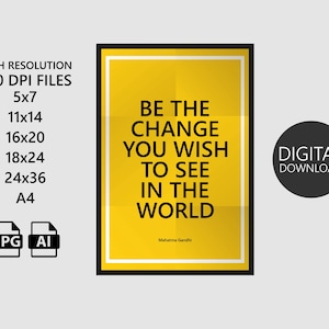 Bądź zmianą, wydruk cytatu Gandhiego, minimalistyczna typografia do wydrukowania na ścianie, plakat motywacyjny i inspirujący, dekoracja klasy i biura