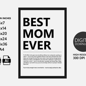 Best Mom Ever Wall Art Decor, Personalised Mother’s Day Gift Present, Heartfelt Gift for Mom&#39;s Birthday from Daughter, Son, Digital Download