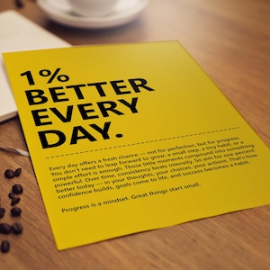 1% Better Every Day, Inspirational Quote Wall Art, Motivational Quote Poster, Instant Download Office art Decor Print, Motivational Wall Art