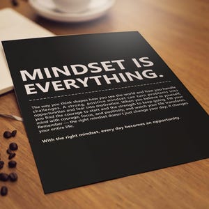 Mindset Is Everything Print, Inspirational Quote Classroom Wall Art, Sage Black Printable Motivational Poster Office Decor, Positive Mindset
