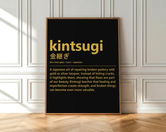 Kintsugi Definition Gold Reparatur Wandkunst, Japanische Philosophie Druck, Gebrochene Schönheit Zitat Poster, Heilung Unvollkommenheit Dekor Digitaler Download